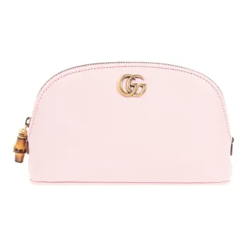 GUCCI Calfskin Clutch Makeup Bag Women's Blush Pink Red