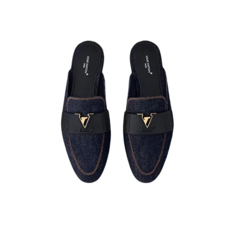 LOUIS VUITTON Capri Rubber Sole Odor Resistant Wrap toe Slippers Women's Blue-3