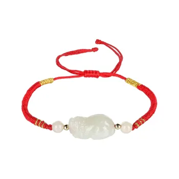 Cuiya Golden Building Bracelets Pale Greenish-White Jade Unisex