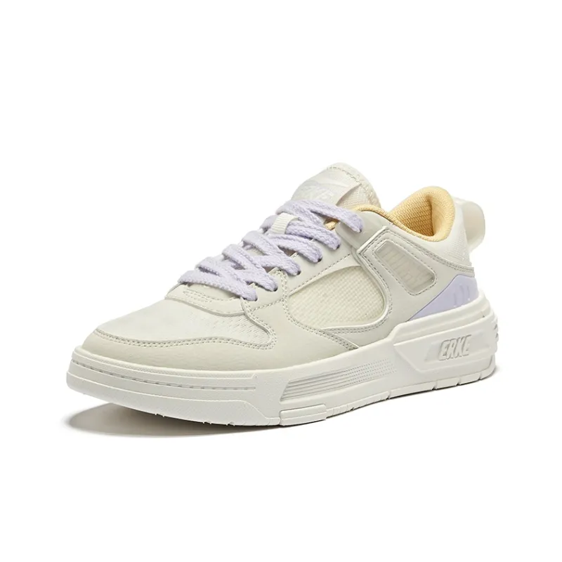 Erke Qingshi Durable Breathable Low Top Skateboard Shoes Women's Microcrystal White Wild Gray-2