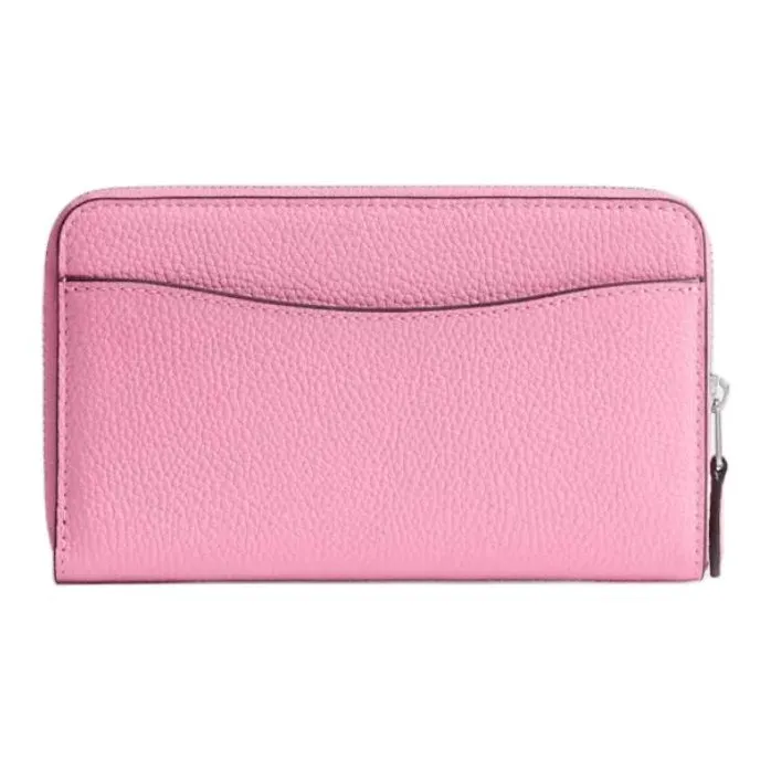 COACH Zip Around Polished Pebble Leather Wallet Trumpets Women's Silver & Bright Pink-1
