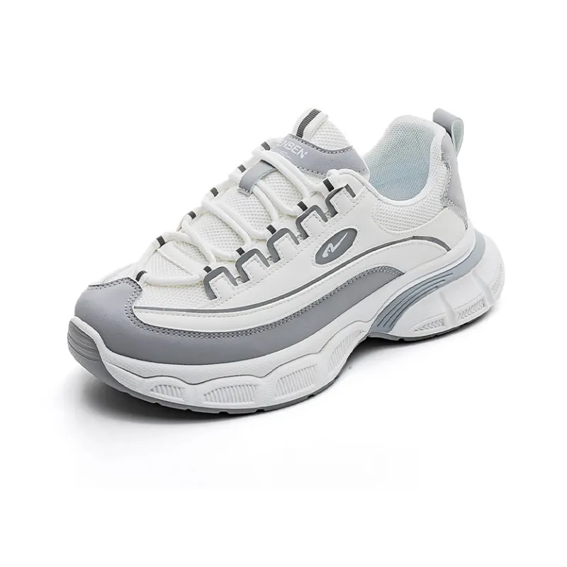 RENBEN Wear Resistant Breathable Lightweight Height Increasing Low Top Chunky Sneakers Women's White Gray-2