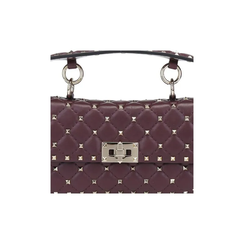 Valentino ROCKSTUD SPIKE Calfskin Crossbody Bag, Shoulder Bag Women's Burgundy-3