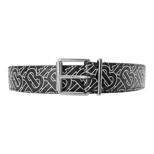 Burberry Letter Print Leather Belts Unisex Black Width  3.5cm