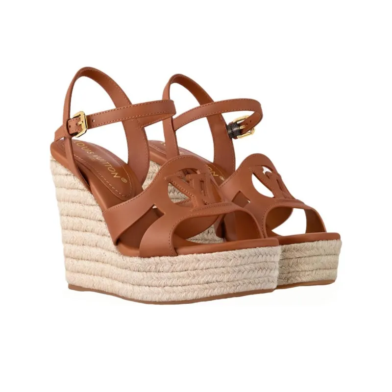 LOUIS VUITTON Isola One Strap Sandals 8cm Women's Beige Brown-2