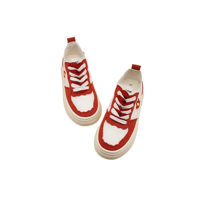 MINGKUANG Canvas Shoes Women's Low Top Red-5
