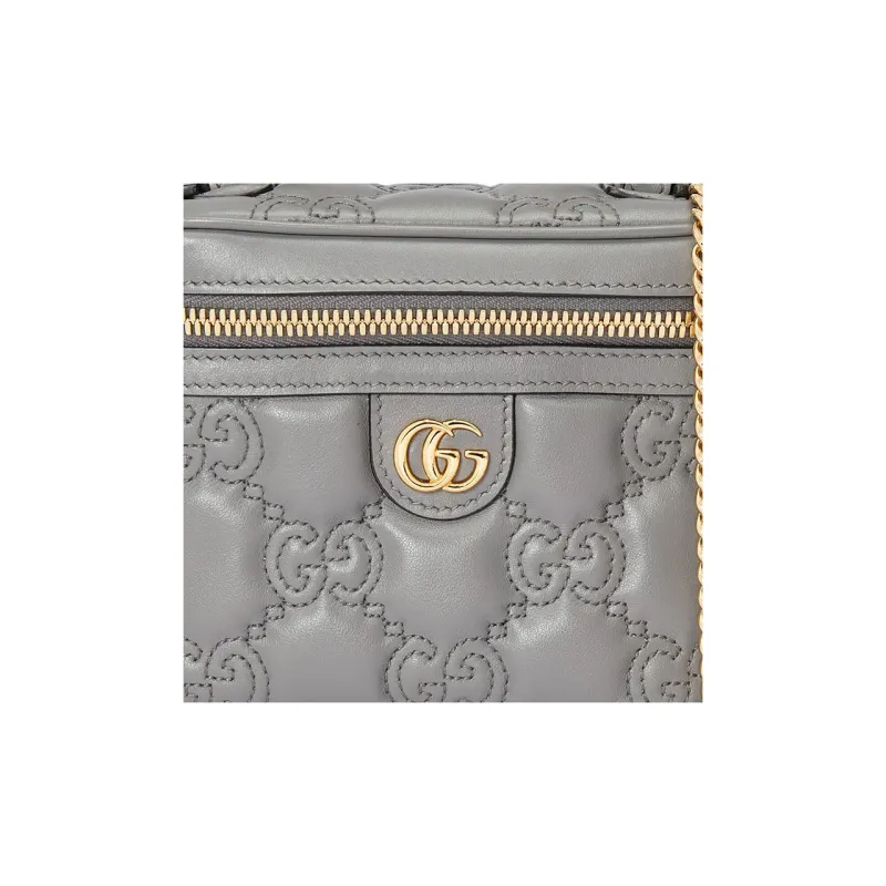 GUCCI GG Matelassé Leather Handle Bag Makeup Box Shoulder Bag, Handbag Mini Women's Gray-7