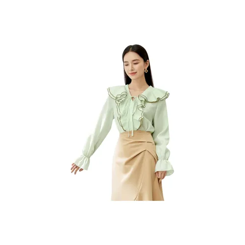 SENTUBILA Chiffon Shirts Women's Fresh Green