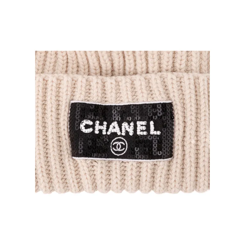 CHANEL Wool Beanies Unisex Beige-4