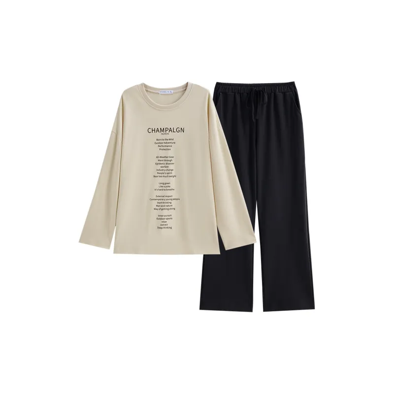 Same Language Pajama Set Women's Light Apricot Rose Black-0