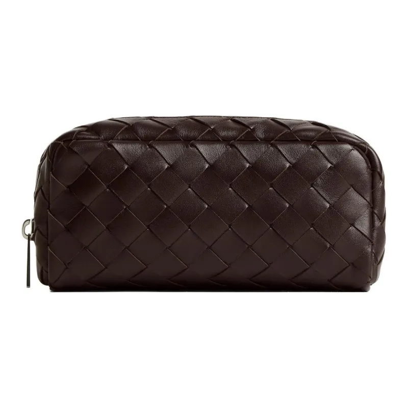Bottega Veneta Cow Leather Clutch Medium Size Men's Chocolate Brown-0