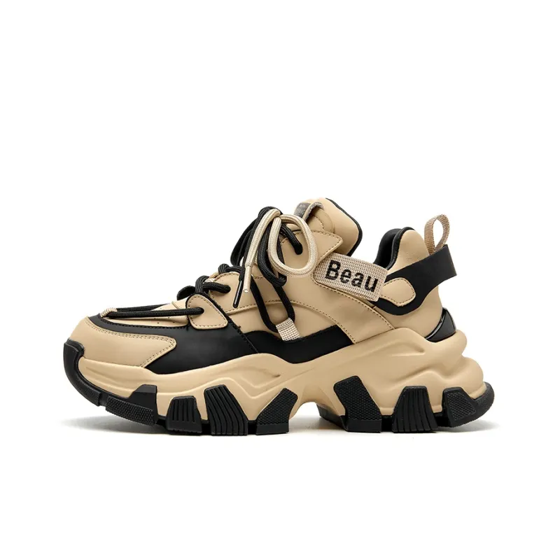 Beau Today Cushioned Slip-Resistant Chunky Sneakers Women's Apricot Black-0