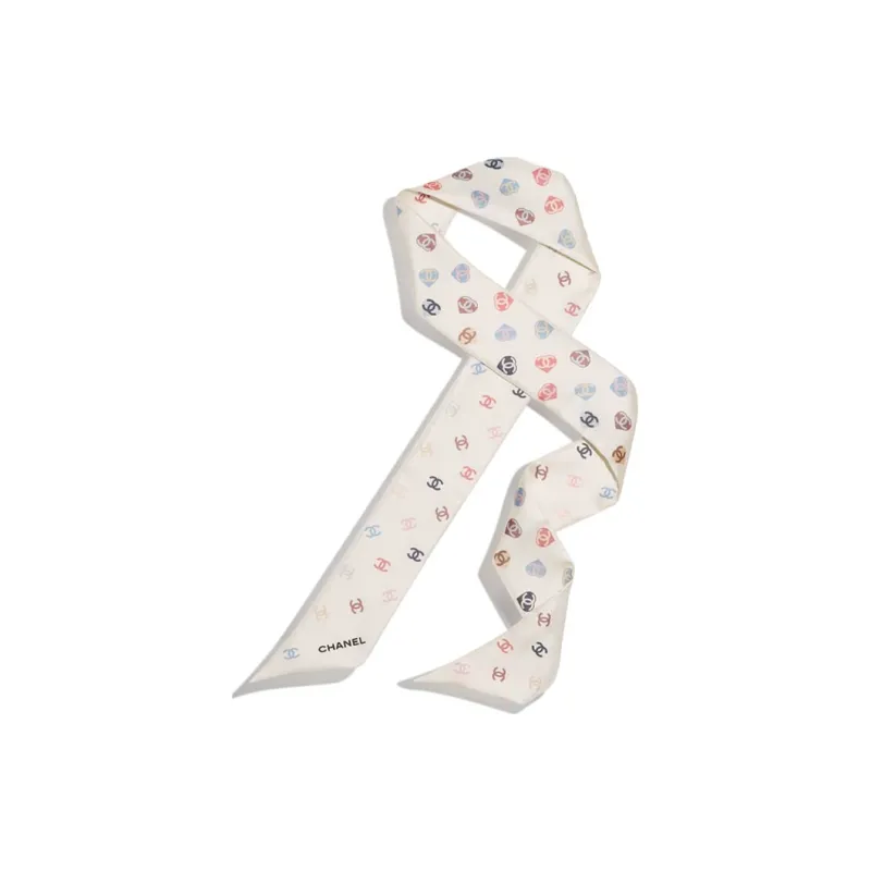 CHANEL Silk Scarves Women's White-1