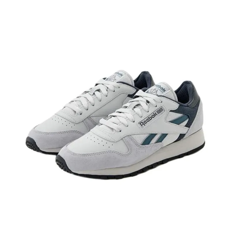 Reebok Classic Leather Cushioned Slip-Resistant Low-Top Running Shoes Unisex Gray Blue-1