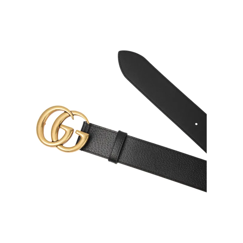 GUCCI Double G Gold Buckle Textured Leather Belt 1.5 Width-3