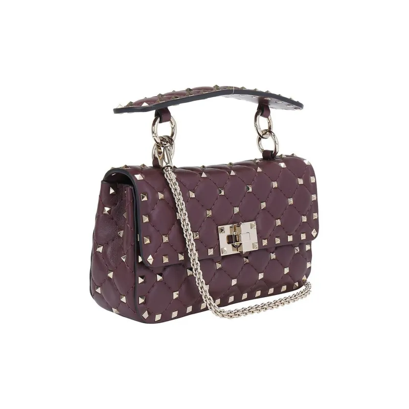Valentino ROCKSTUD SPIKE Calfskin Crossbody Bag, Shoulder Bag Women's Burgundy-1