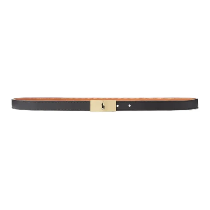 Polo Ralph Lauren Signature Logo Buckle Smooth Buckle Leather Belts Women's Black/Brown Width: 2cm-0