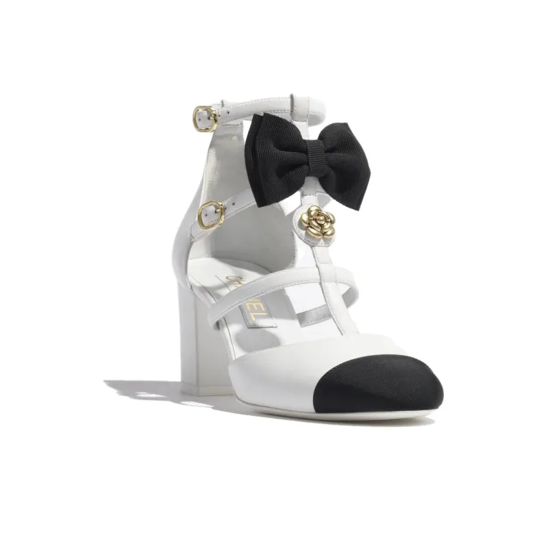 CHANEL Chunky Heel Mary Jane Shoes 6.5cm Women's White-3