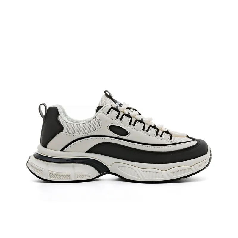 RENBEN Wear Resistant Breathable Lightweight Height Increasing Low Top Chunky Sneakers Women's Beige Black-1