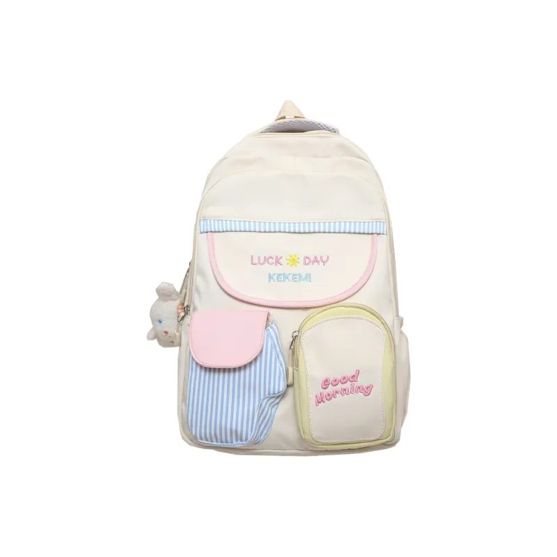 Travel Nylon Backpack Regular Women's Black/White/Yellow/Pink/Blue-11