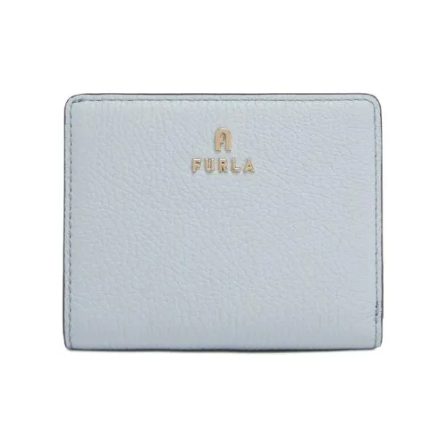 Furla Grain Leather Card Holder, Wallet Women's Mugwort Color Patched With Cotton Candy Patched With Fabric Color
