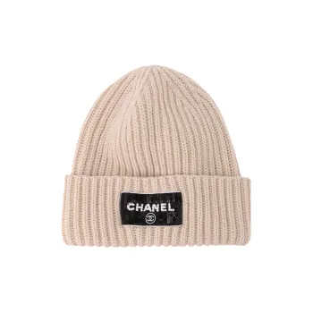 CHANEL Wool Beanies Unisex Beige