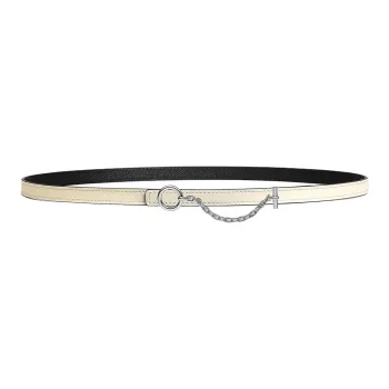 HERMES Chain Design Smooth Buckle Leather Belts Women's White/Black Width: 1.3cm