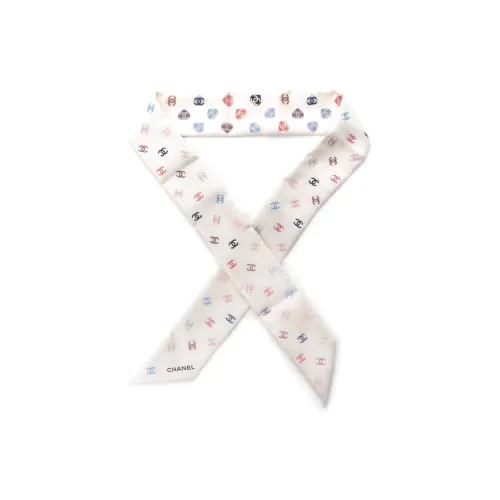 CHANEL Silk Scarves Women's White