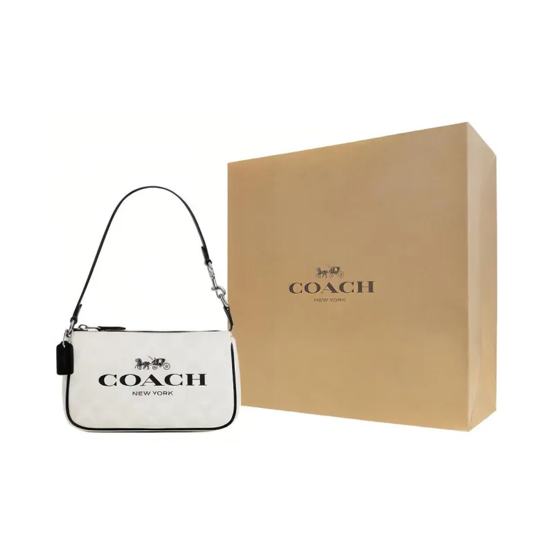COACH Nolita Canvas With Smooth Leather Shoulder Bag Women's Black White-5