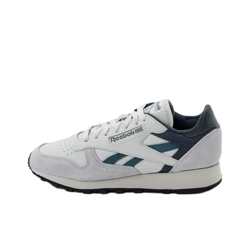 Reebok Classic Leather Cushioned Slip-Resistant Low-Top Running Shoes Unisex Gray Blue-0