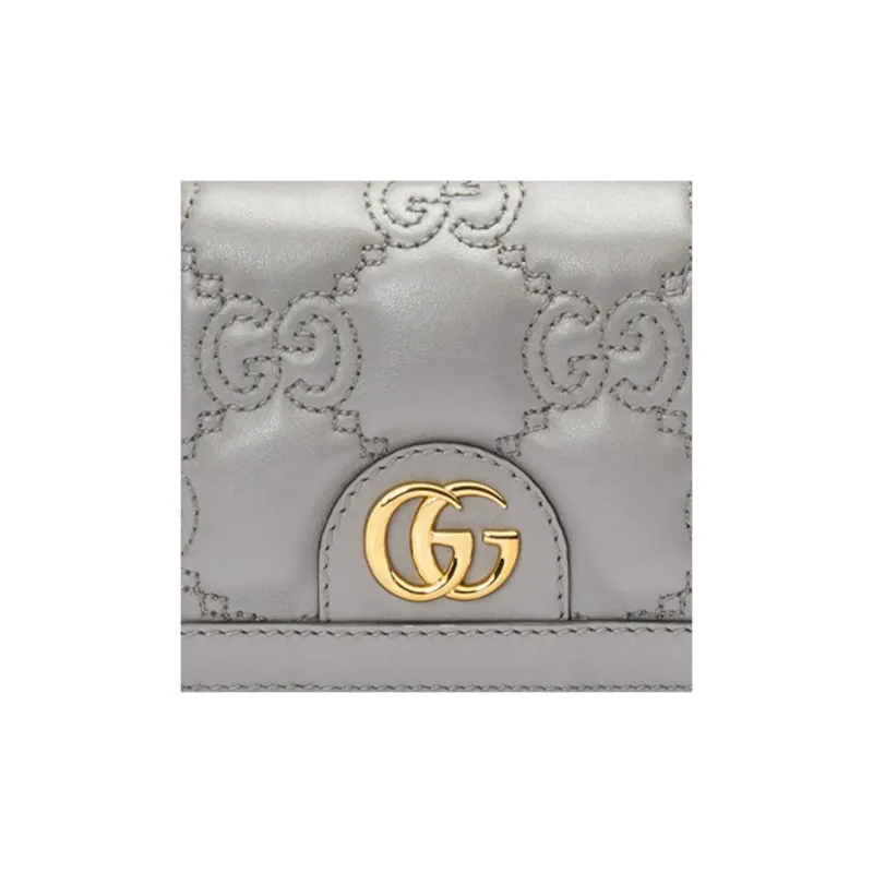 GUCCI GG Matelassé Leather Clutch Card Holder Wallet Trumpets Women's Gray-6