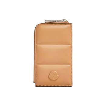 Moncler Leather Card Holder Wallet Men's Light Brown