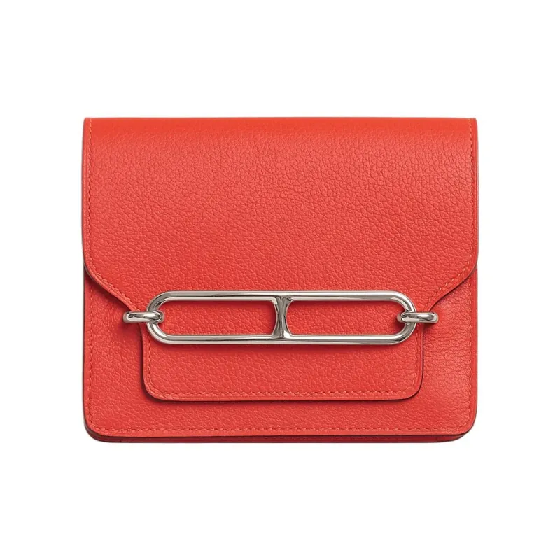 HERMES Roulis Evercolor Calfskin Pig Nose Bag Card Holder Fanny Pack Coin Purse Wallet Women's Field Orange-0