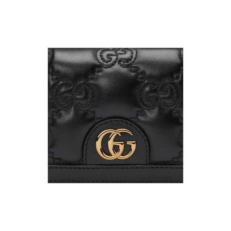 GUCCI GG Matelassé Leather Clutch Card Holder Wallet Trumpets Women's Black-6