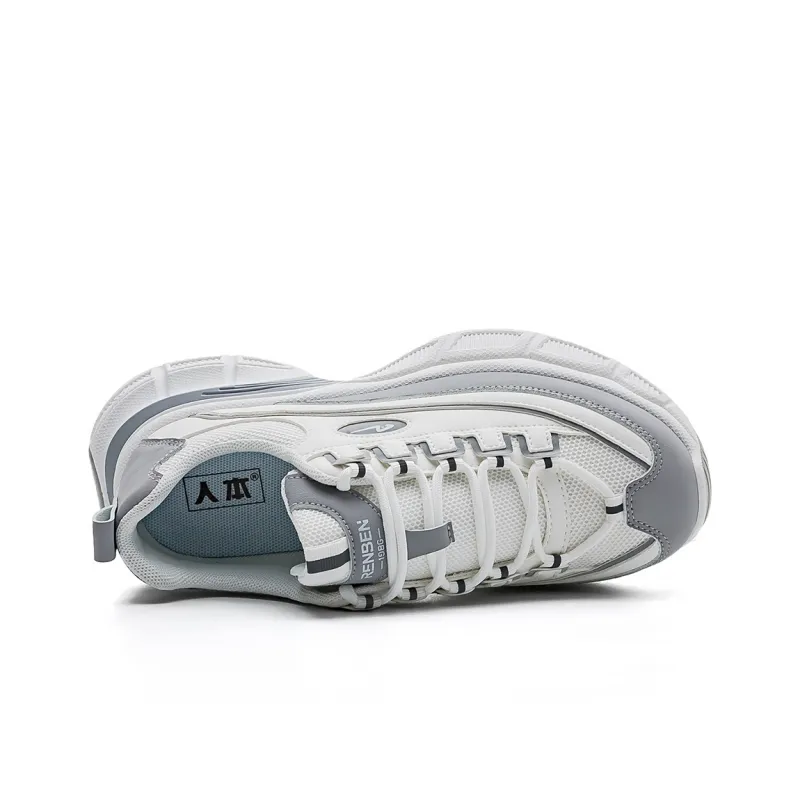 RENBEN Wear Resistant Breathable Lightweight Height Increasing Low Top Chunky Sneakers Women's White Gray-3