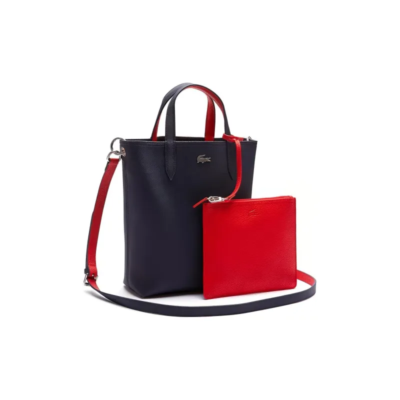 LACOSTE PVC Tote Bag, Shopping Bag, Shoulder Bag, Crossbody Bag, Handbag Medium Size Women's Red & Blue-2