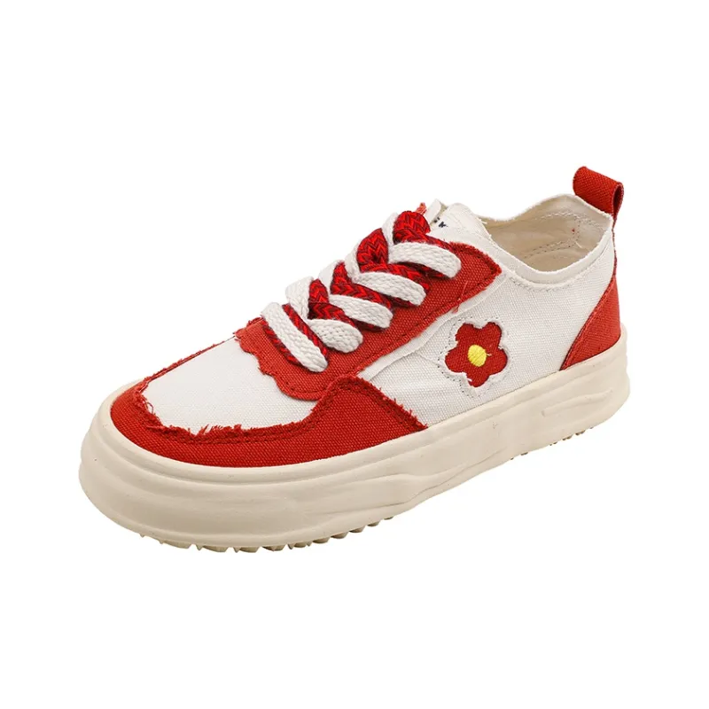 MINGKUANG Canvas Shoes Women's Low Top Red-1