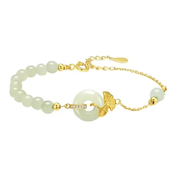 Liuzhen Hall 925 Sterling Silver Hetian Jade Bracelets Women's Pale Greenish-White Jade