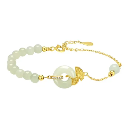 Liuzhen Hall 925 Sterling Silver Hetian Jade Bracelets Women's Pale Greenish-White Jade