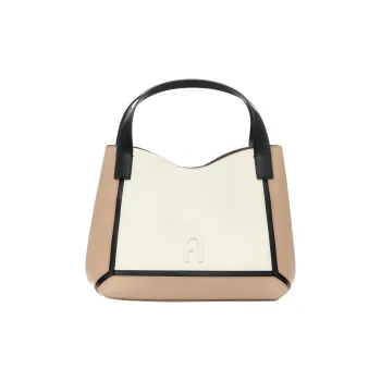 Furla Primula Genuine Leather Shoulder Bag Crossbody Bag Handbag Small Size Women's Cotton Candy & Gray & Black