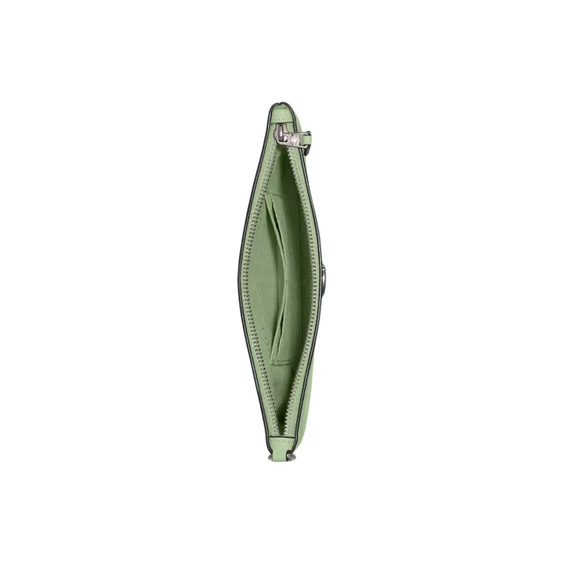 COACH Wristlet Grain Leather Wrist Bag Clutch Trumpets Women's Silver & Light Pistachio-1