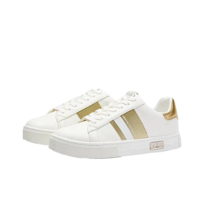 ARMANI EXCHANGEAE Low Top Skateboard Shoes Women's White Gold-2