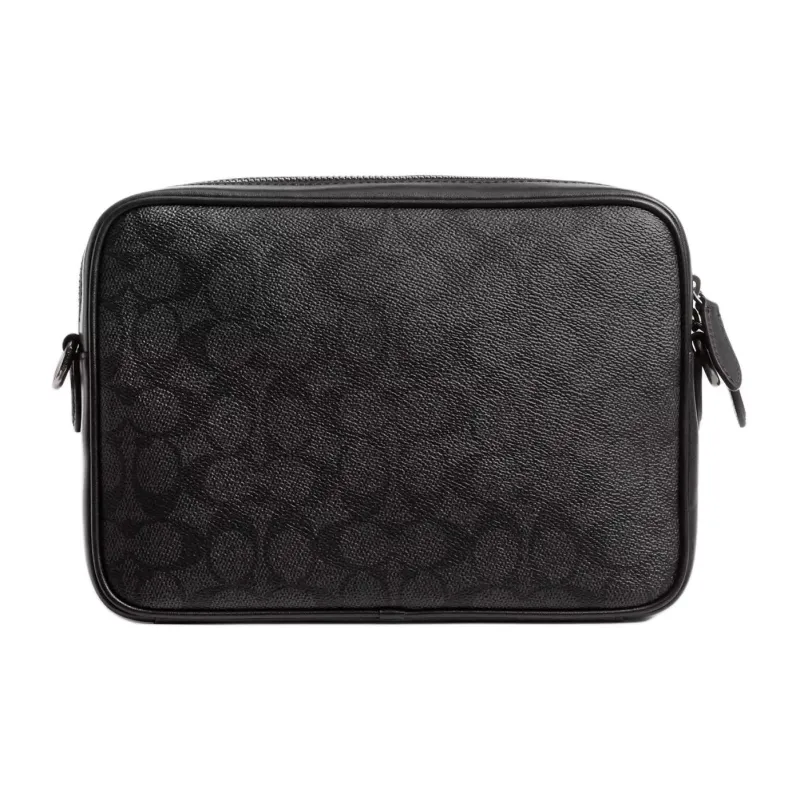 COACH Charter Iconic Coated Canvas With Calfskin Shoulder Bag, Crossbody Bag Medium Size Men's Charcoal-2