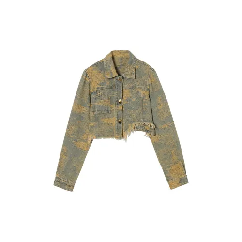 MEETLADY Denim Jackets Women's Washable Denim Yellow