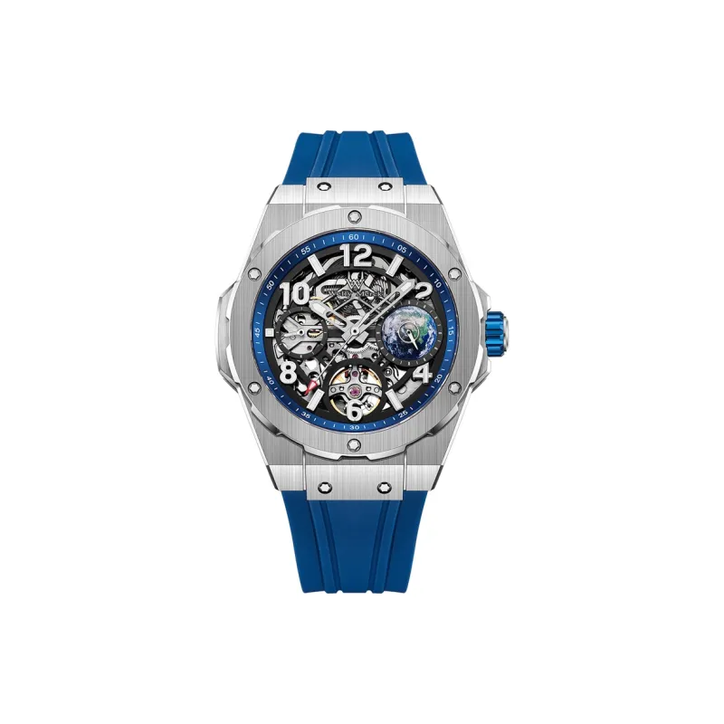 Welly Merck Automatic Mechanical Movement Silicone Strap Watch Men's Watches Cut Out Dial-0