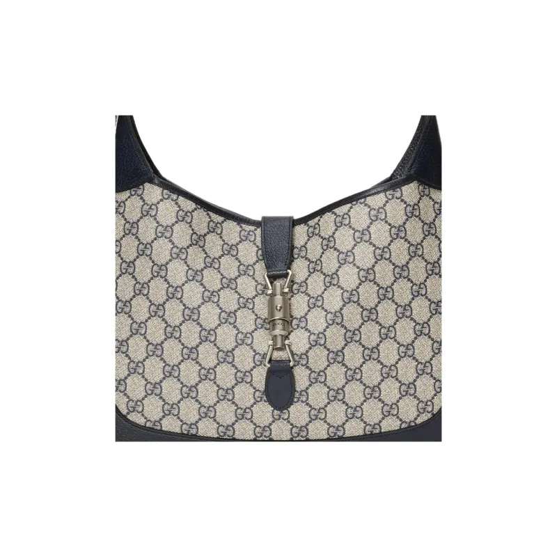 GUCCI Jackie 1961 Canvas With Leather Trim Crescent Shoulder Bag Shoulder Bag Women's Gray Blue Multicolor-9
