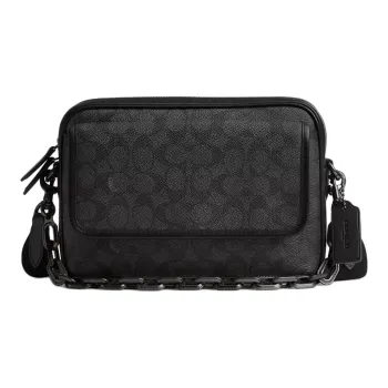 COACH Charter Iconic Coated Canvas With Calfskin Shoulder Bag, Crossbody Bag Medium Size Men's Charcoal
