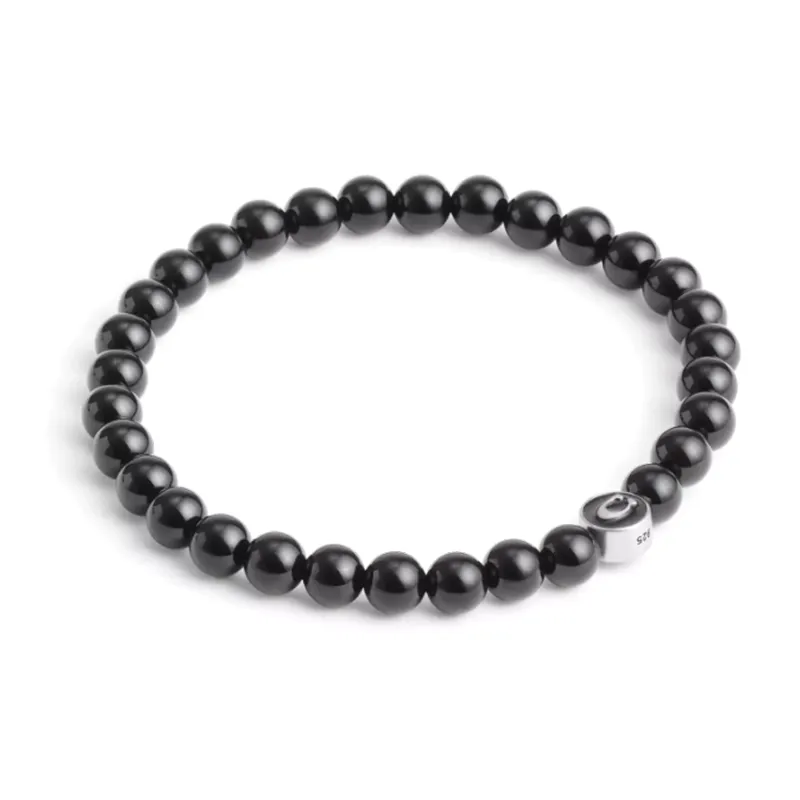 COACH Black Agate Enamel Sterling Silver Bracelets Men's Black-0