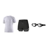 Three-Piece Set (White Short-Sleeved+Swimming Shorts+Swim Goggles)