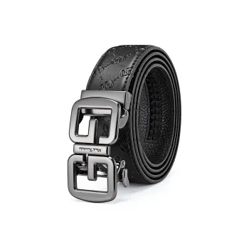 FAIRWHALE Double C Shiny Embossed Automatic Buckle Cow Leather Genuine Leather Belts Men's Width 3.5m